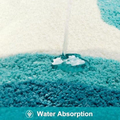 HAOCOO Luxury Microfiber Bathroom Rug, 20x31 inch Soft Non Slip Aqua Blue Gradient Bath Mat, Absorbent Washable Cute Bath Mat for Sink Tub Shower