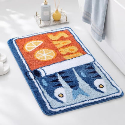 TRUEDAYS Sardine Bath Mat, Cute Bath Rugs for Bathroom 24x40 Inch, Blue