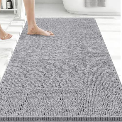 Bcoimo 48x30 Chenille Bath Mat – Non-Slip with Backing Bath Rug Ultra-Absorbent and Machine Washable Bathroom Mat Quick-Dry Design. Ideal for Bathroom Shower and Tub Areas