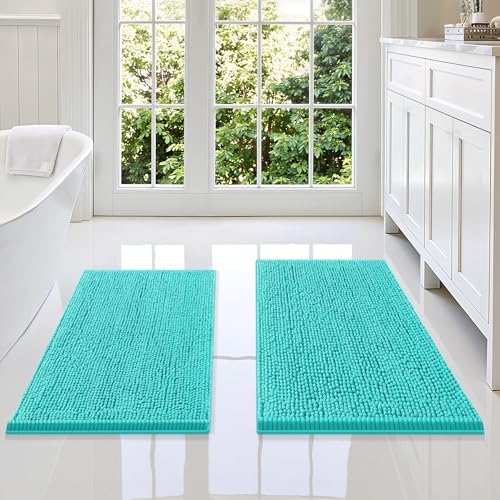 Smiry Chenille Bathroom Rugs Sets 2 Piece (34x21+30x20, Turquoise)