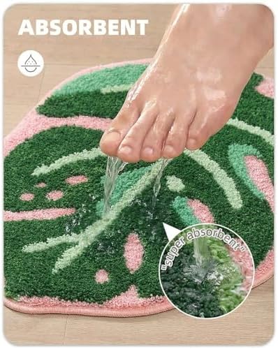 Large Monstera Bath Mat 31.5"X25",Cute Leaf Bathroom Rug,Non Slip Bath Mat