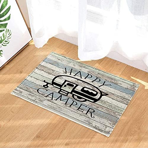 JAWO Happy Campers Shower Curtain Retro Rustic Wood Neutral Color for Travel Trailer Camping Theme Motor RV Bathroom Stall Shower Curtain Set, Waterproof Fabric Shower Cutain, Hooks Include 60X72