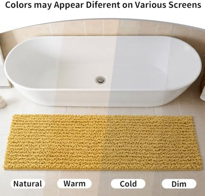 Disolla Yellow Bathroom Rug 24x44 Inch - Thick Chenille Bath Mat, Large Shaggy Plush Absorbent Rug, Non-Slip Machine Washable Floor Mat for Double Vanity