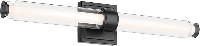 Kichler Laurene LED Bath Bar Light, Black | Linear vanity light with clear glass for bathroom mirrors (26.5" x 5"), 55238BKLED