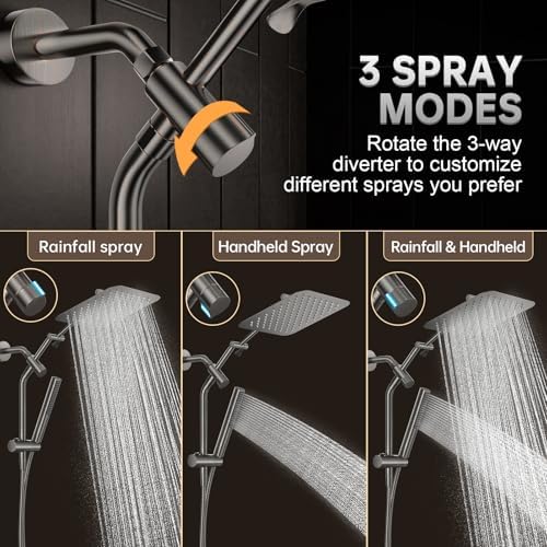 Veken All Metal 10" Oil Rubbed Bronze Rain Shower Head with Handheld Spray