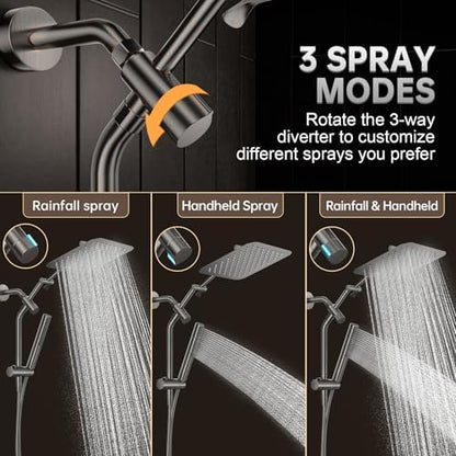 Veken All Metal 10" Oil Rubbed Bronze Rain Shower Head with Handheld Spray