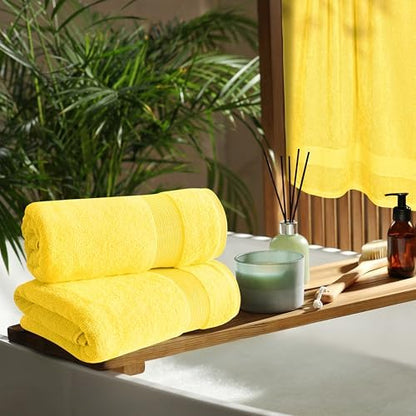 Belizzi Home 4 Pack Bath Towel Set 27x54, 100% Ring Spun Cotton, Ultra Soft Highly Absorbent Machine Washable Hotel Spa Quality Bath Towels for Bathroom, 4 Bath Towels - Lime Yellow