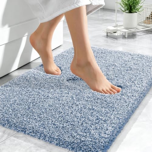 OLANLY Microfiber Soft Bathroom Rugs Mats 24x16, Cornflower Blue and White