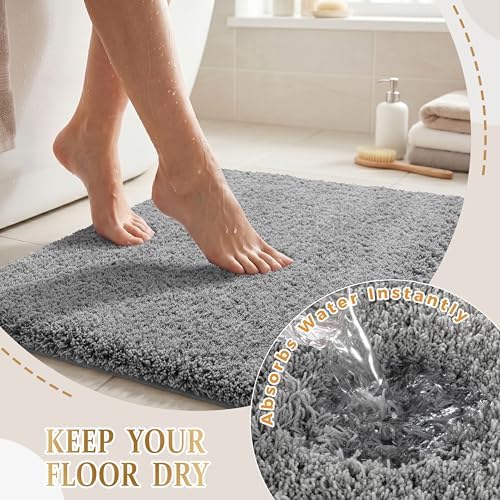 Yimobra Bath Rugs for Bathroom 32X20, Ultra Soft and Water Absorbent Bath Mats, Non Slip Plush Shower Rugs, Microfiber Thick Matts for Bathroom Floor/Tub, Machine Washable, Pure Gray