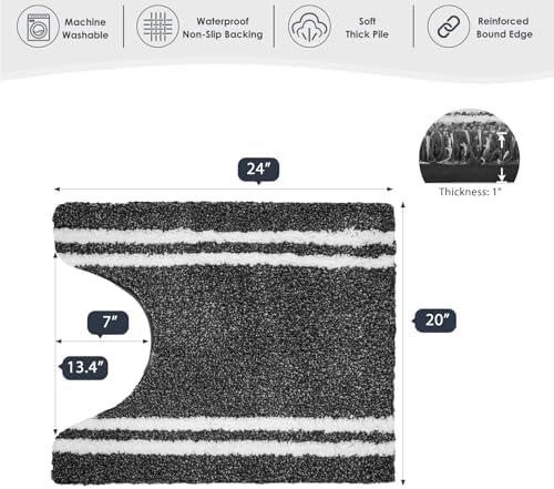 PURRUGS Bathroom Rug, Bath Mat, 20" x 24" U-Shaped, Charcoal