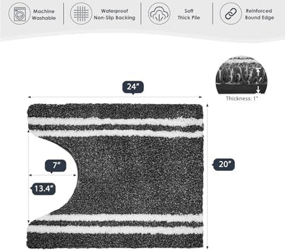 PURRUGS Bathroom Rug, Bath Mat, 20" x 24" U-Shaped, Charcoal