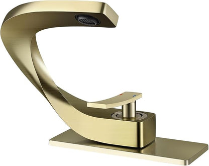 Single Hole Bathroom Sink Faucets,Brass Vainty Faucet Brushed Gold | Lead-Free, Single Handle Faucet for Sink, Vanity, RV, Lavatory, Suitable for 1 or 3 Holes Faucet
