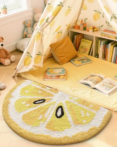 DEXI Cute Lemon Bath Mat, Half Round Fruit Bathroom Rugs 43x24