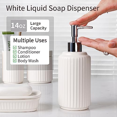 White Bathroom Accessory Set 5PCS, Ceramic Bathroom Accessories Set, Classic Design Bathroom Accessories Sets Complete, Home Apartment Modern Bathroom Decor Vanity Countertop, ANTIS'S HOME