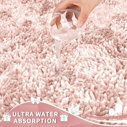 Yimobra Toilet Rugs U Shaped Washable, Extra Thick Soft Absorbent Chenille Contour Bathroom Rugs for Toilet 24x20 Inch, Quick Dry Non Slip Toilet Mat for Bath Floor, Pink