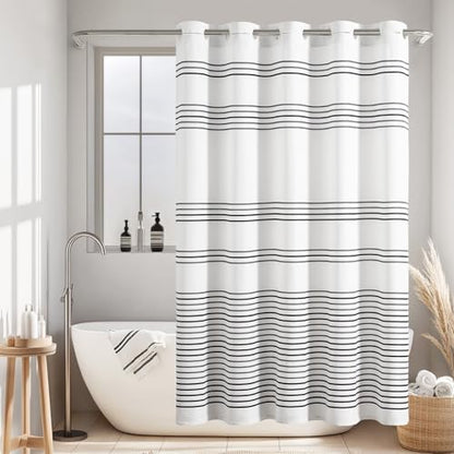 jinchan Hookless Shower Curtain Black and White Striped Waterproof Fabric Shower Curtains for Bathroom Hotel Spa Modern Elegant No Hook 70x72 Inches