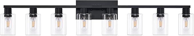 8 Light Bathroom Vanity Light Black Vanity Light Fixtures Bathroom Lights Fixtures Over Mirror Large Wall Lights with Clear Glass Shade for Bedroom Living Room Makeup