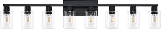 8 Light Bathroom Vanity Light Black Vanity Light Fixtures Bathroom Lights Fixtures Over Mirror Large Wall Lights with Clear Glass Shade for Bedroom Living Room Makeup