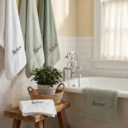 Tiamon 3 Pcs Bathroom Towel Decorative Set 100% Cotton Fluffy Bath Hand Towels for Guest Gifts Farmhouse Kitchen Hand Towels Home(White, Light Green, Dark Green,30 x 13 Inch,Relax Renew Refresh)