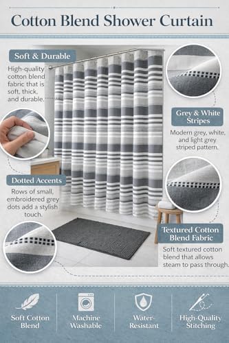 Serafina Home Charcoal Grey & White Modern Cotton Fabric Shower Curtain,