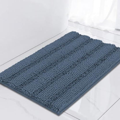 Turquoize Small Bathroom Rug 17x24, Soft Chenille Bath Rug, Blue Indigo