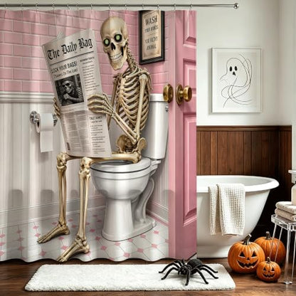 Funny Skeleton Shower Curtain Skull Halloween Bathroom Decor Shower Curtain