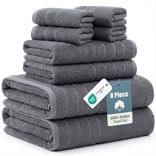 Casa Platino Towel Set Soft Absorbent Quick Dry 100% Cotton - Cool Grey