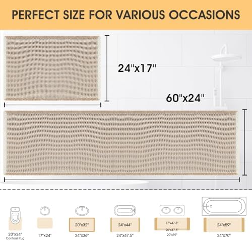 IM HOME Waffle Bath Mat Set 2 Piece Brown & Cream,Woven Modern Bath Rug Mats, Absorbent Non Slip Bath Floor Mat, Soft Washable Boho Bath Rugs with Tassels for Bathroom, Bedroom, Kitchen, Tub