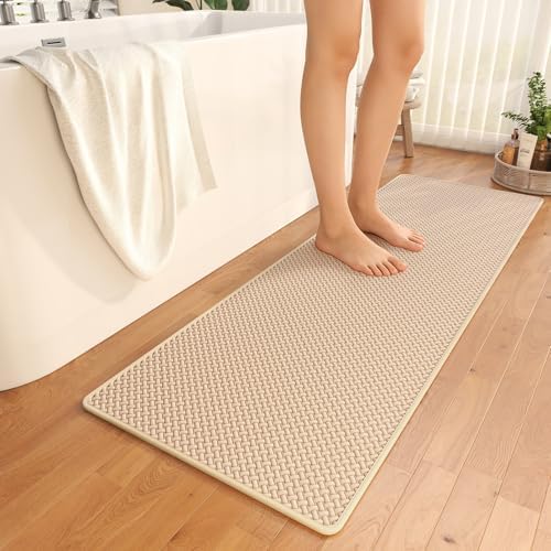 YDKGL Bathroom Runner Non Slip, Foam Weave Texture Bath Mat, Grey 24x70