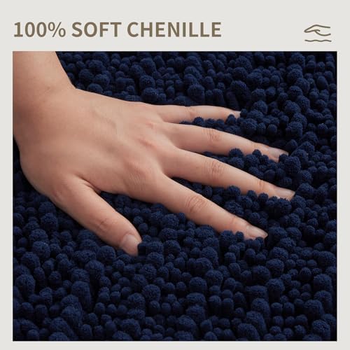 Bathroom Rugs Non Slip Washable 55x24, Extra Thick Soft Chenille Absorbent Bath Mat, High Density Barrier Non Slip Backing, Quick Dry Plush Shaggy Floor Carpet for Tub&Shower, Navy