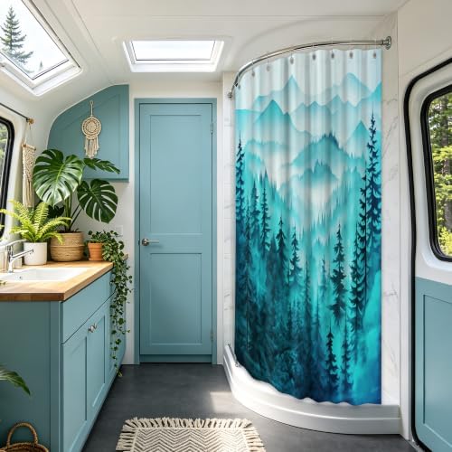 Dark Teal Forest Stall Shower Curtain, 54X72 in Narrow Small, Mountain