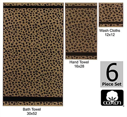 COTTON CRAFT 6 Piece Towel Set - 100% Cotton Animal Print Safari Towels