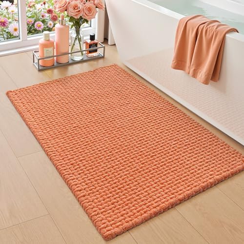 DEXI Chenille Bath Mat 36x24, Soft Absorbent Bathroom Rugs, Orange