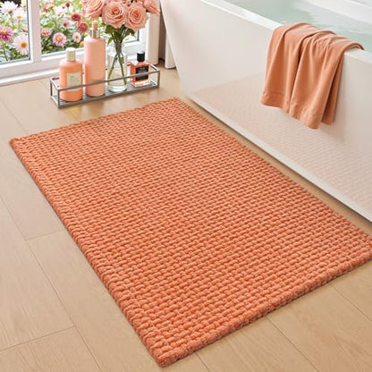 DEXI Chenille Bath Mat 36x24, Soft Absorbent Bathroom Rugs, Orange