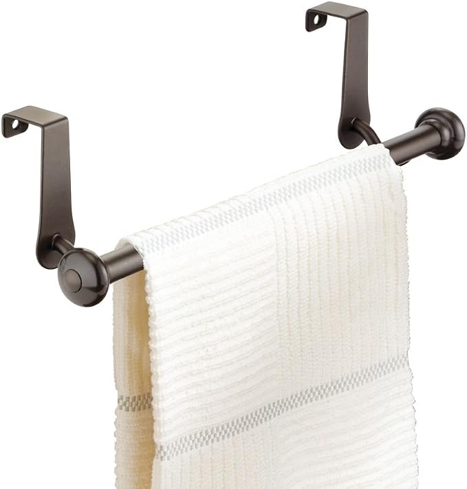 iDesign York Metal Over the Cabinet Dish and Hand Towel Bar Holder for Kitchen, Bathroom, 10.5" x 3" x 3" - Bronze