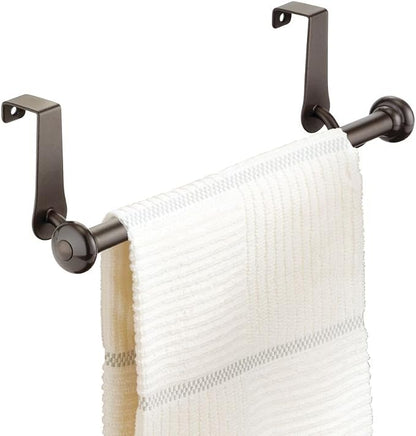 iDesign York Metal Over the Cabinet Dish and Hand Towel Bar Holder for Kitchen, Bathroom, 10.5" x 3" x 3" - Bronze