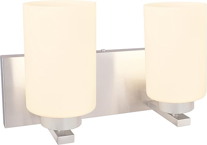 Aspen Creative 62219, Two-Light Metal Bathroom Vanity Wall Light Fixture, 14" Wide, Transitional Design in Satin Nickel