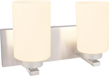 Aspen Creative 62219, Two-Light Metal Bathroom Vanity Wall Light Fixture, 14" Wide, Transitional Design in Satin Nickel