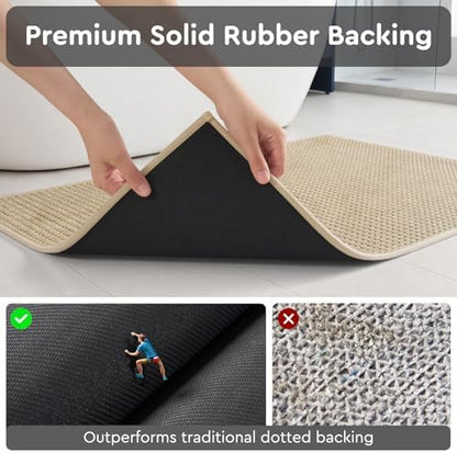 tchdio Bathroom Runner Rug, Absorbent Washable Thin Bath Mat, Non Slip Quick Dry Bath Rugs with Solid Rubber Backing, Low Profile Bath Mat, Beige, 24" x 48"
