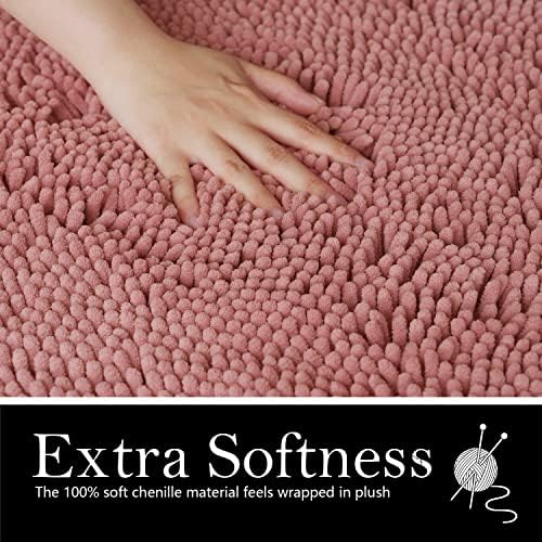 Bathroom Rugs Chenille Bath mat 2 Piece Set, Super Absorbent, Strong PVC Non Slip Backing, Bath mats for Bathroom, Plush Shaggy, Thick, Machine Washable, Bathtub, Toilet.(Deep Pink)