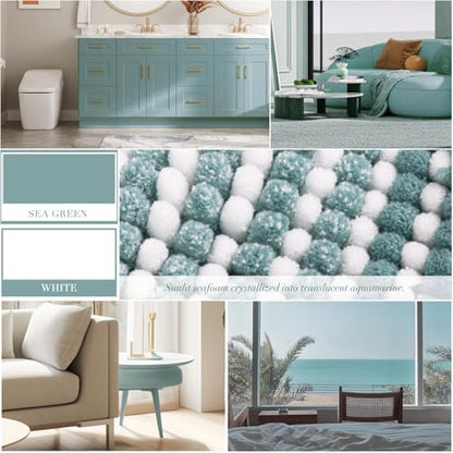 BSICPRO Bathroom Rugs Sets 2 Piece, Non Slip Striped Bath Mats, Sea Green