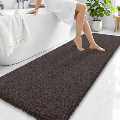 OLANLY Microfiber Bathroom Runner Rugs 70x24, Soft Bath Mat, Dark Brown
