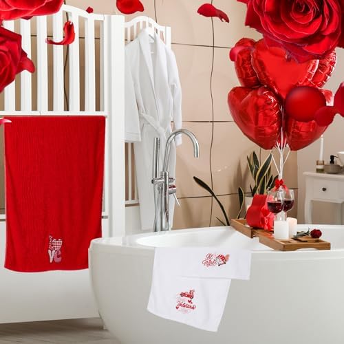 Peryiter 3 Pack Valentine Love Decorative Bath Towel Set