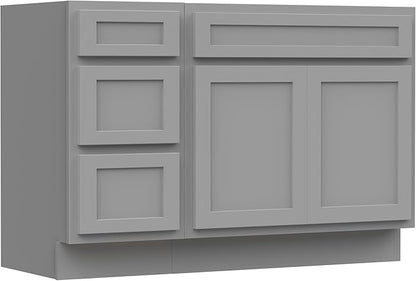Vanity Art 54 inch Bathroom Vanity with Double Shutter Door, Gray Bathroom Vanity Cabinet with Soft Closing Shaker Drawer, Sturdy Floor Mounted Storage Cabinet Organizer for BathroomVA4039 & VA4015-3