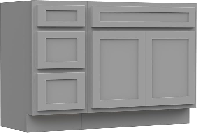 Vanity Art 48 inch Bathroom Vanity with Double Shutter Door, Wood Bathroom Vanity Cabinet with Soft Closing Shaker Drawer, Sturdy Floor Mounted Storage Cabinet Organizer for Bathroom, VA4048-3-G