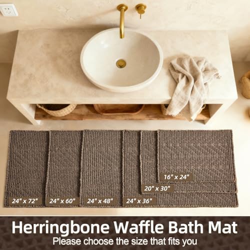 Sunfly Boho Herringbone Waffle Bath Mat, Ultra Soft Non-Slip Bathroom Rug - Super Absorbent & Quick Dry, Washable Bath Rug for Bathroom 16"x24" Taupe