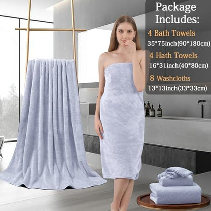 8-Piece Bath Towels Set,2 Oversized Bath Sheet,2 Hand Towels and 4 Washcloths - 600 GSM Soft Microfiber Highly Absorbent Quick Dry Shower Towel Collection for Bathroom Hotel and Spa,Light Purple