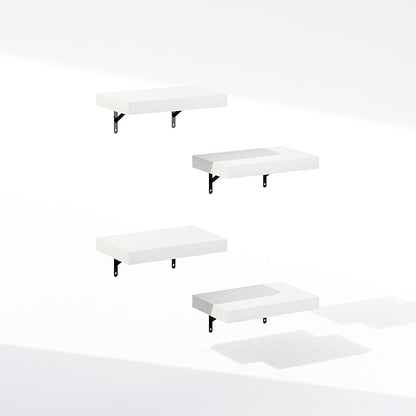 Furinno Tanna Floating Shelves for Wall Set of 4, 15-Inch Bathroom Wall Shelf, Wall Mounted Shelf, for Bathroom Organizers and Storage, Living Room, White Texture
