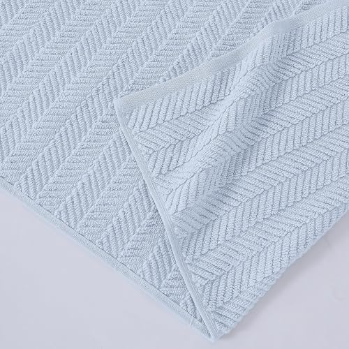 Modern Threads Otis 6-Piece 100% Cotton Towel Set – Zero Twist Jacquard Chevron – Includes 2 Bath Towels, 2 Hand Towels, 2 Washcloths – Absorbent, Quick Dry, Soft & Durable – Light Blue