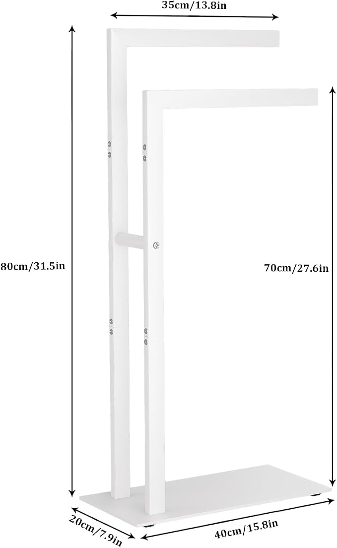 Yawinhe 2 Tier Free Standing Towel Rack,31.5in Towel Drying Rack,White | Blanket Holder with Marble Base;Tall Towel Drying Rack Outdoor; Metal Towel Stand for Bathrooms;Hand Holder for Bathroom